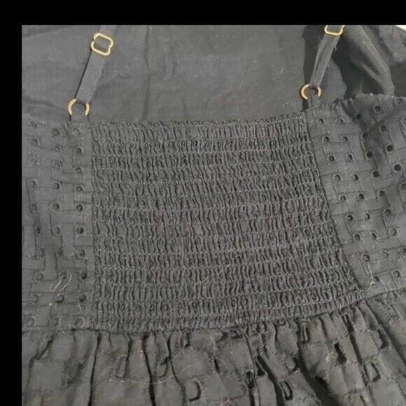Loft Black Eyelet Midi Dress 2 Petite Cotton Tiered Adjustable Straps Summer - Picture 13 of 13